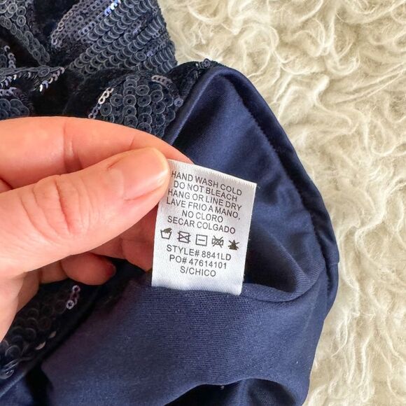 AKIRA Navy Velvet and Sequin Floral Mini Dress | Size S - Picture 6 of 8